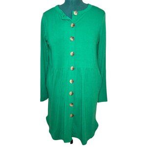NEW Zenana Green Long Sleeve Button Down Dress Size L